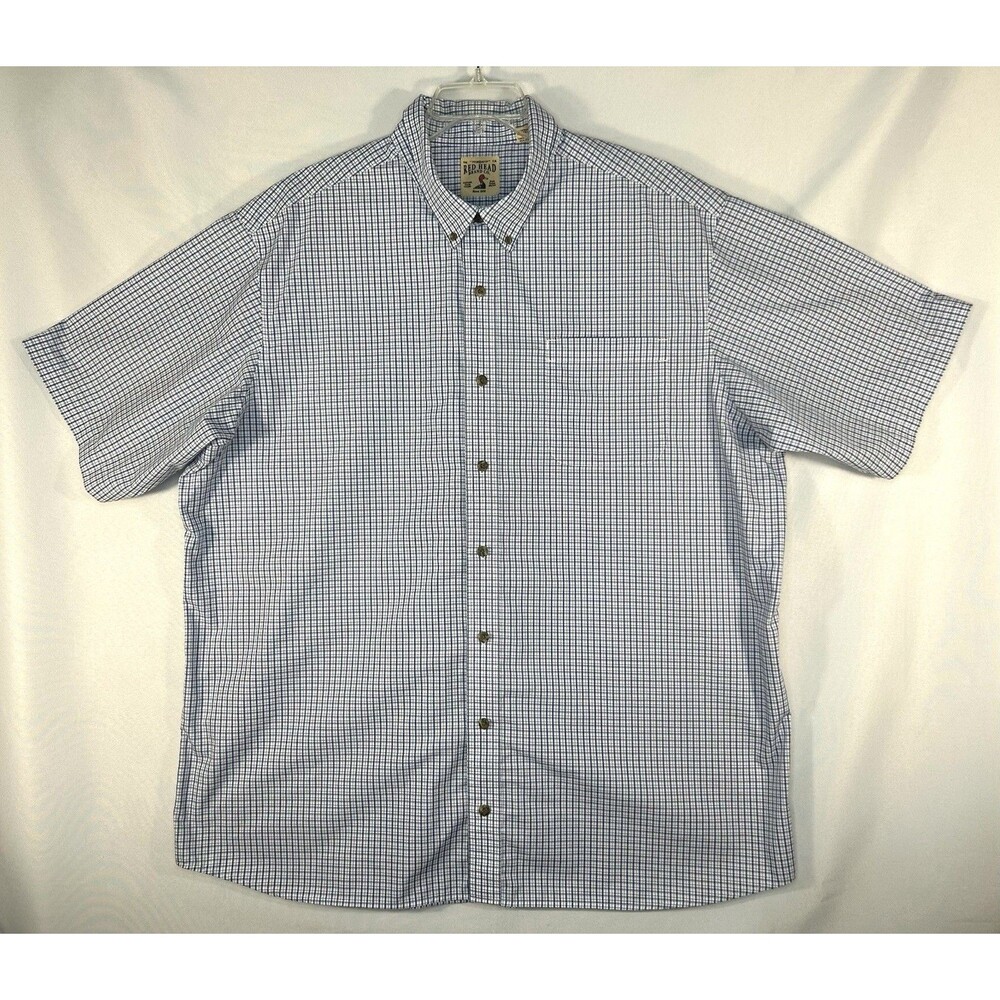 Red Head Brand Size 3XLT Men's 100% Cotton Red Blue Plaid Short Sleeve Pockets